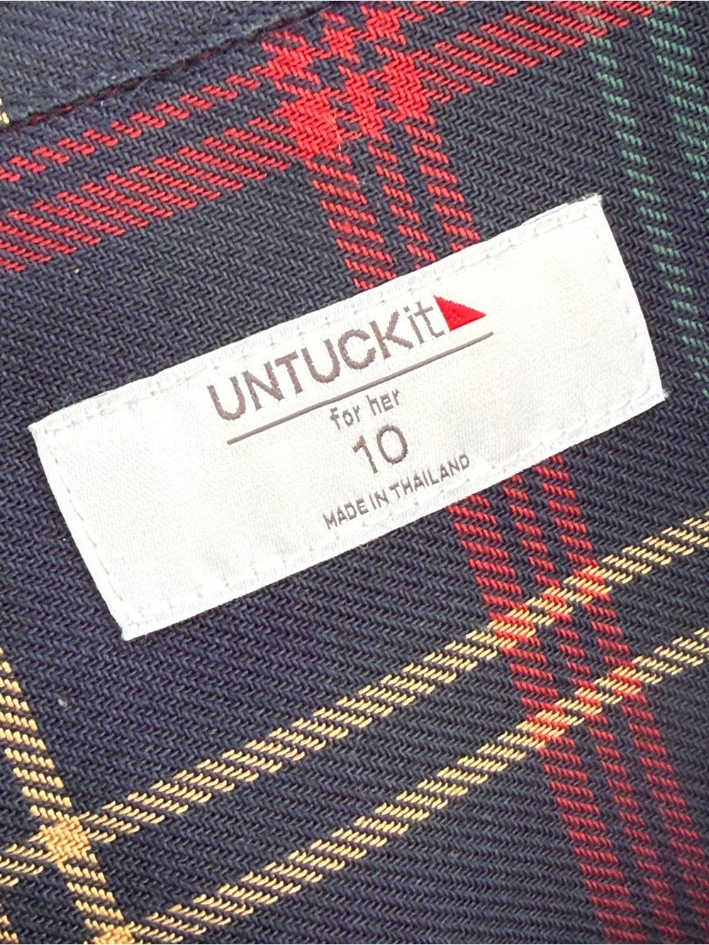 UNTUCKit Parker Tartan Plaid Button-Front Shirt Midi Dress Tie Navy Red 10 - Picture 6 of 8